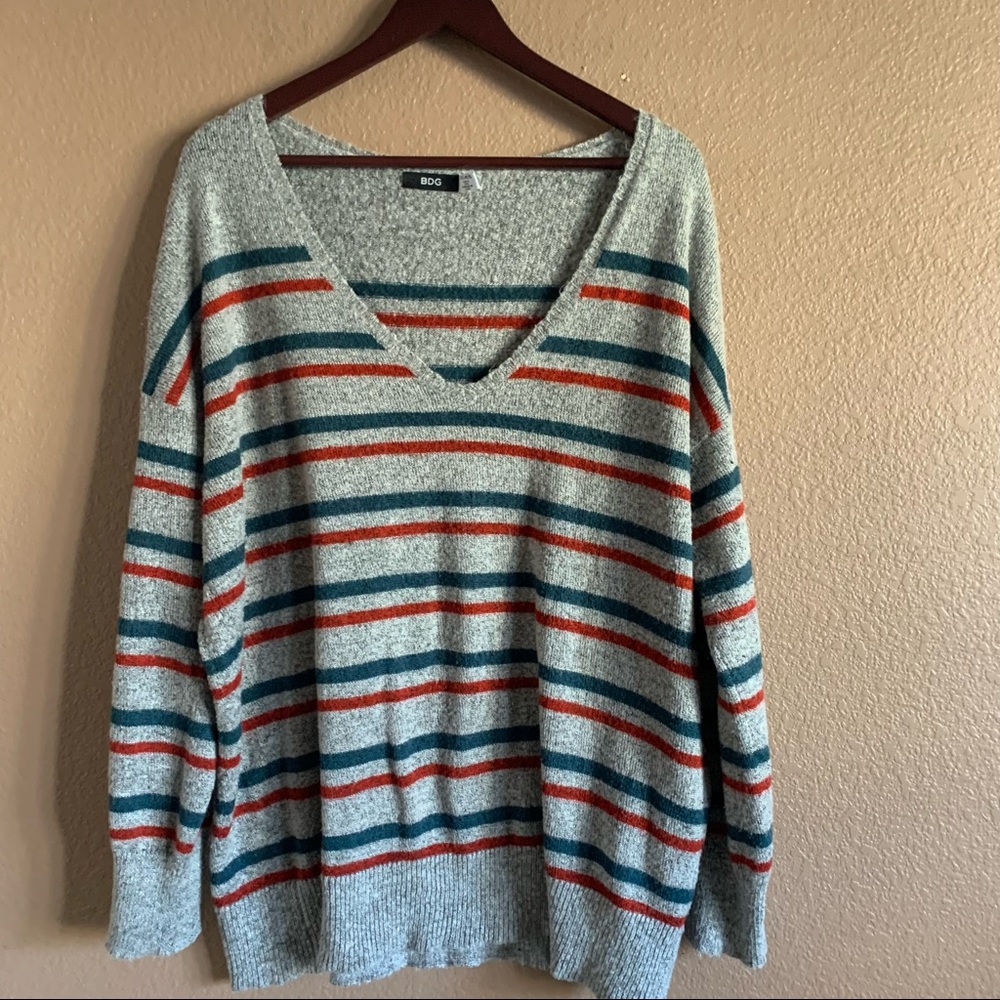Urban Outfitters BDG Striped V-Neck Oversized Sweater Size M/L